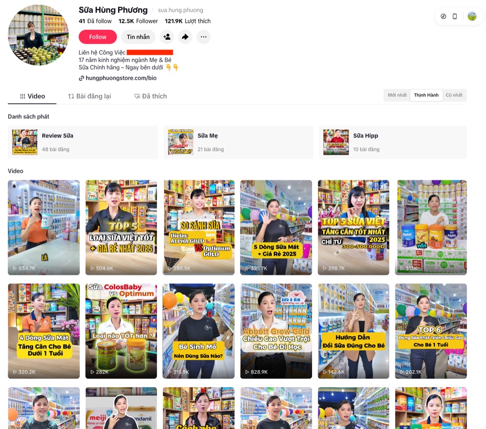 Kênh TikTok Sữa Hùng Phương